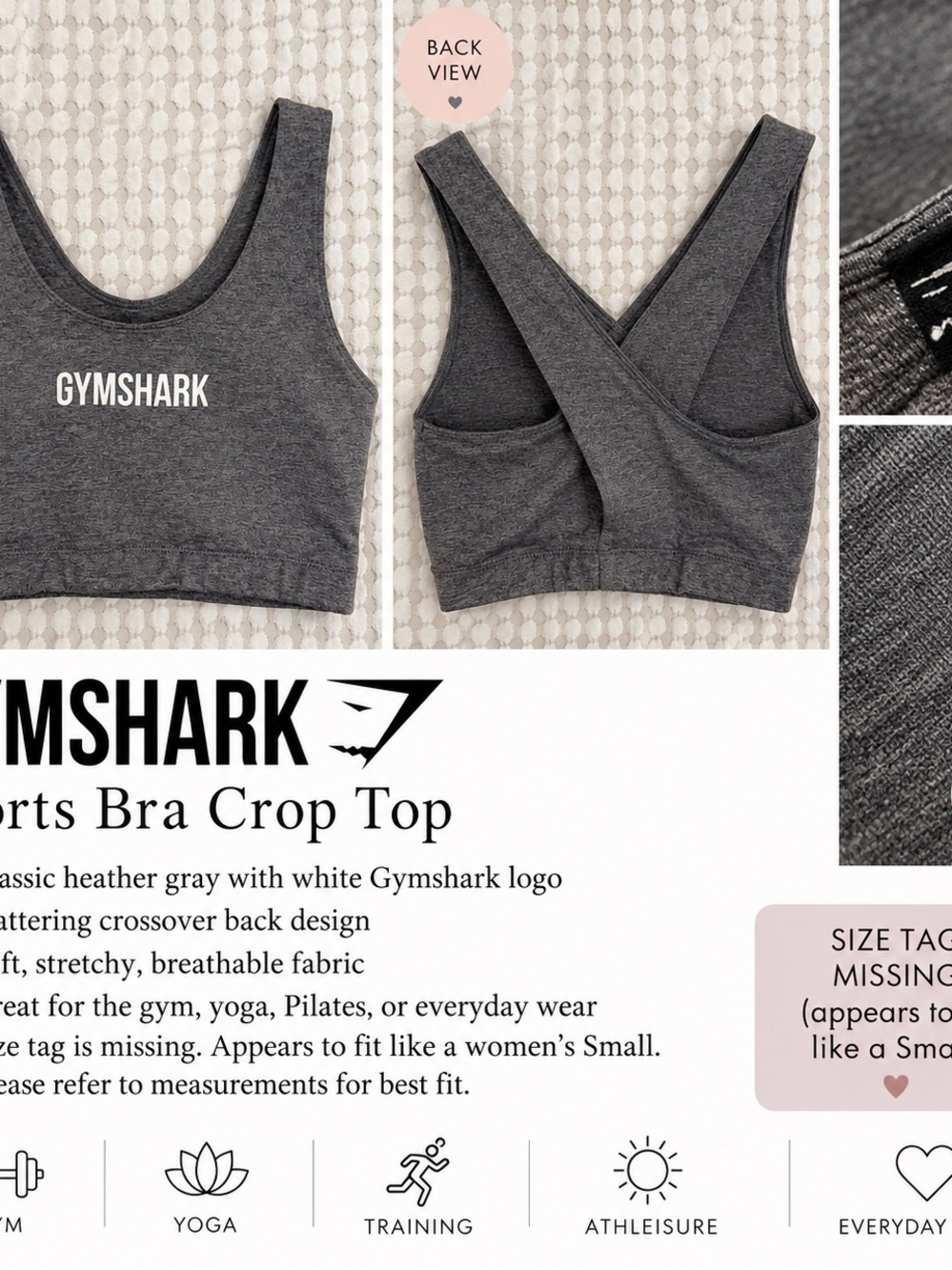 Gymshark Heather Gray Crop Sports Bra with White Logo